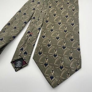 Louis Feraud Paris Silk Necktie Men's Geometric Pattern Olive Gold Blue
